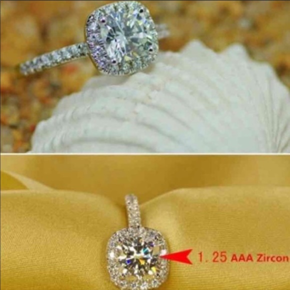 Cushion Cut Cubic Zirconium Engagement Ring - Picture 2 of 5